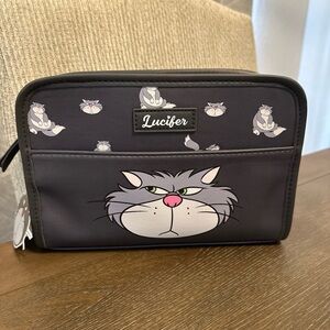 NWT‎ Primark X Disney Lucifer Cat Charcoal Gray Cosmetic Travel Bag Large Size
